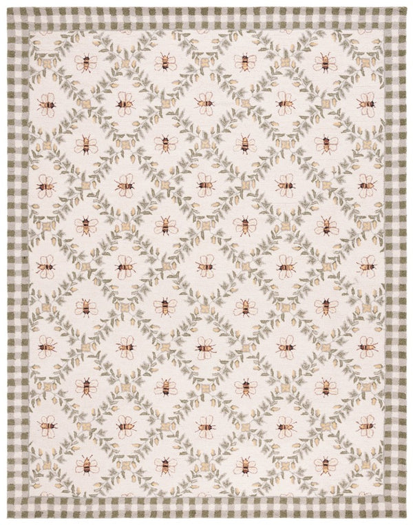 Safavieh Chelsea Hand Hooked Wool Rug Ivory Green Floral Country Style for Large Living Rooms HK55A-10