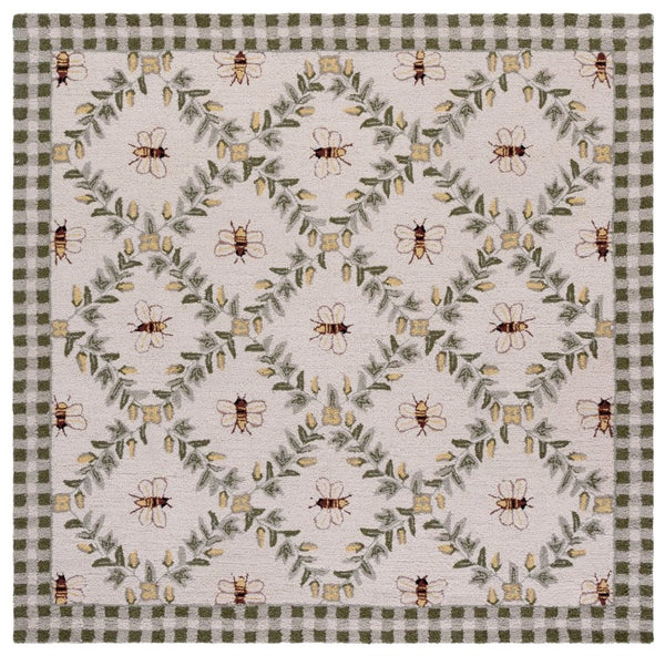 Safavieh Chelsea Hand Hooked Wool Rug Cottage Floral Botanical Pattern for Entryways and Nooks HK55A-3SQ