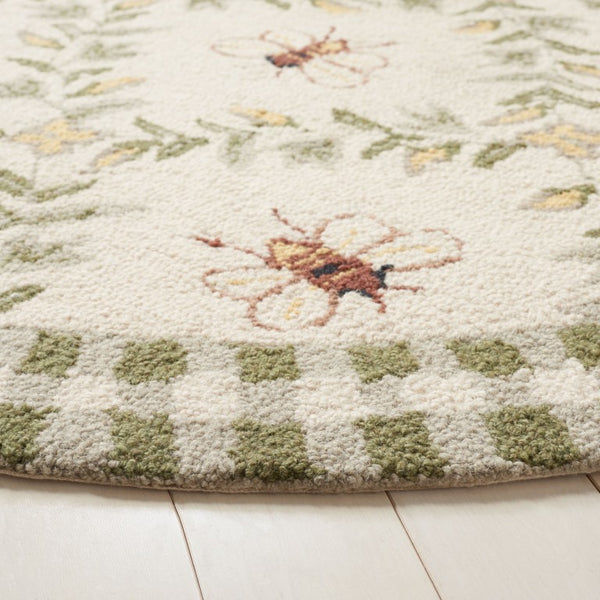 Safavieh Chelsea Hand Hooked Wool Round Rug Ivory Green Floral Country Accent for Entryways HK55A-6R