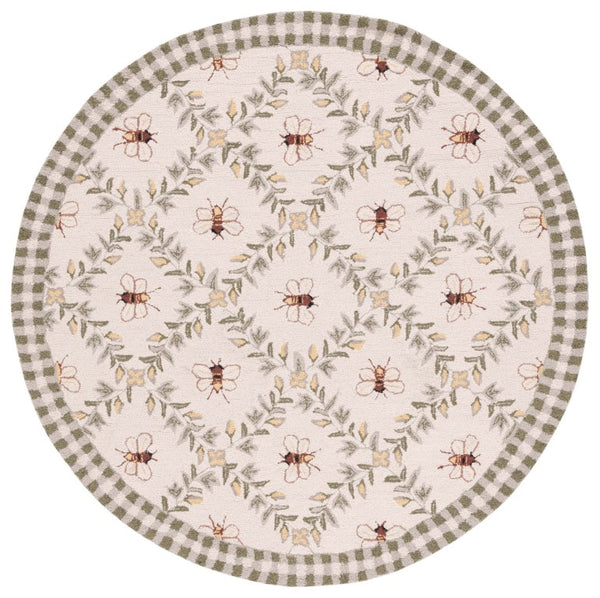 Safavieh Chelsea Hand Hooked Wool Round Rug Ivory Green Floral Country Accent for Entryways HK55A-6R