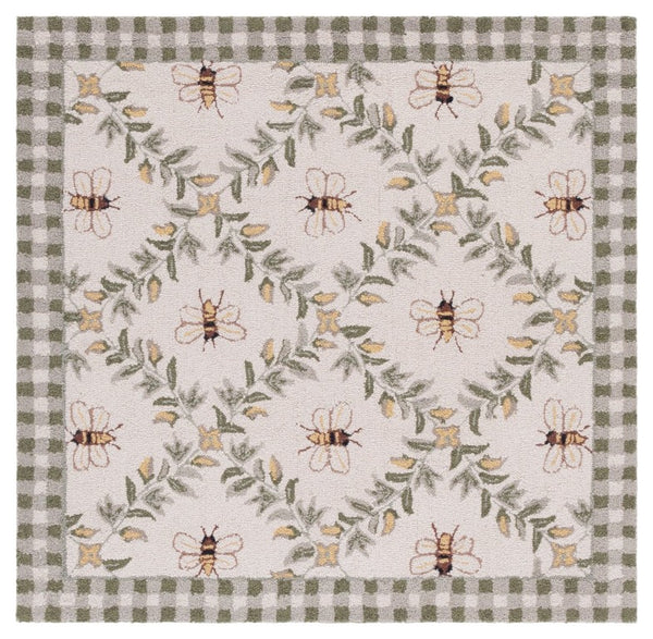 Safavieh Chelsea Hand Hooked Wool Square Rug Floral Ivory Botanical Artisan Cottage Living Room HK55A-8SQ