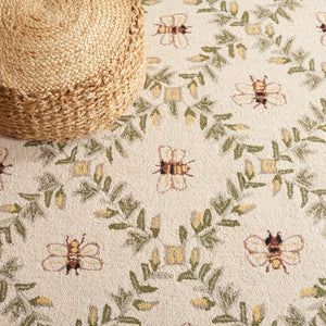 Safavieh Chelsea Hand Hooked Wool Square Rug Floral Ivory Botanical Artisan Cottage Living Room HK55A-8SQ