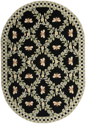 Safavieh Chelsea Hand Hooked Wool Oval Rug Artisan Floral Bedroom Accent in Bold Black HK55B-4OV