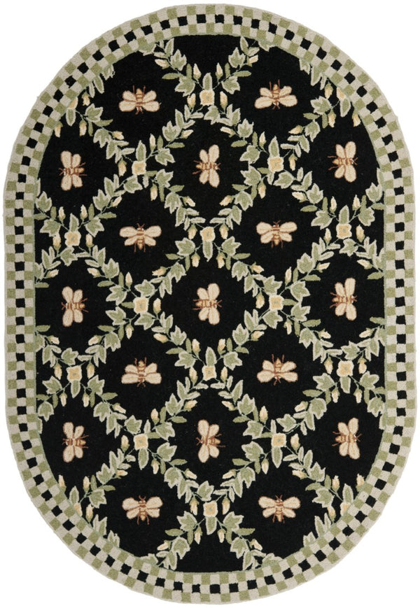 Safavieh Chelsea Hand Hooked Wool Oval Rug Artisan Floral Bedroom Accent in Bold Black HK55B-4OV