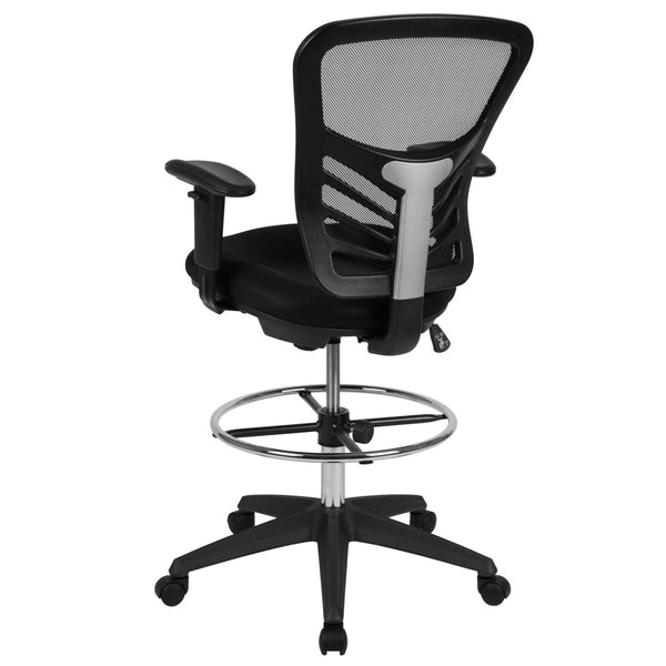 English Elm Tyler Ergonomic Drafting Chair with Adjustable Chrome Foot Ring for Enhanced Comfort and Style Black Mesh/Black Frame HL-0001-1CBLACK-GG