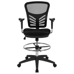 English Elm Tyler Ergonomic Drafting Chair with Adjustable Chrome Foot Ring for Enhanced Comfort and Style Black Mesh/Black Frame HL-0001-1CBLACK-GG