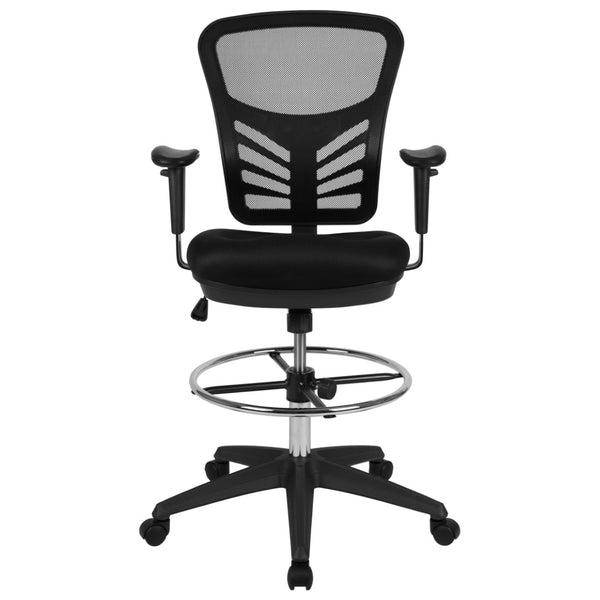 English Elm Tyler Ergonomic Drafting Chair with Adjustable Chrome Foot Ring for Enhanced Comfort and Style Black Mesh/Black Frame HL-0001-1CBLACK-GG
