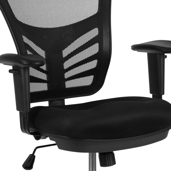 English Elm Tyler Ergonomic Drafting Chair with Adjustable Chrome Foot Ring for Enhanced Comfort and Style Black Mesh/Black Frame HL-0001-1CBLACK-GG