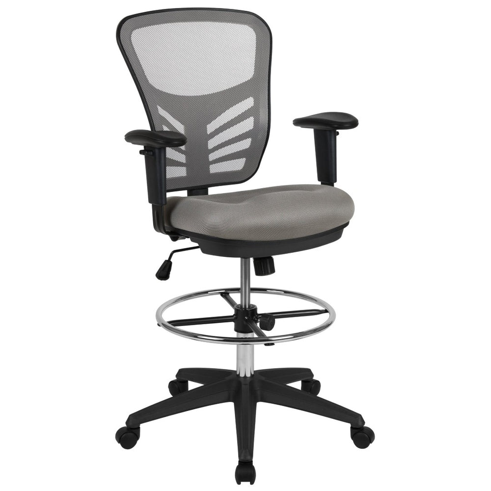 English Elm Tyler Ergonomic Drafting Chair with Adjustable Chrome Foot Ring for Enhanced Comfort and Style Light Gray Mesh/Black Frame HL-0001-1CBLACK-LTGY-GG