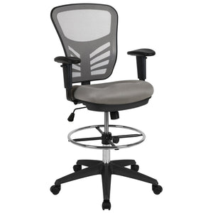 English Elm Tyler Ergonomic Drafting Chair with Adjustable Chrome Foot Ring for Enhanced Comfort and Style Light Gray Mesh/Black Frame HL-0001-1CBLACK-LTGY-GG