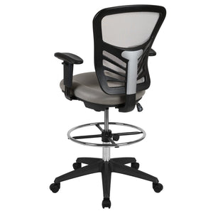 English Elm Tyler Ergonomic Drafting Chair with Adjustable Chrome Foot Ring for Enhanced Comfort and Style Light Gray Mesh/Black Frame HL-0001-1CBLACK-LTGY-GG