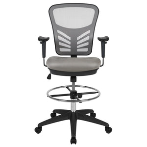 English Elm Tyler Ergonomic Drafting Chair with Adjustable Chrome Foot Ring for Enhanced Comfort and Style Light Gray Mesh/Black Frame HL-0001-1CBLACK-LTGY-GG