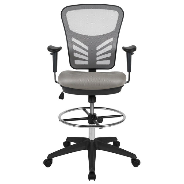 English Elm Tyler Ergonomic Drafting Chair with Adjustable Chrome Foot Ring for Enhanced Comfort and Style Light Gray Mesh/Black Frame HL-0001-1CBLACK-LTGY-GG