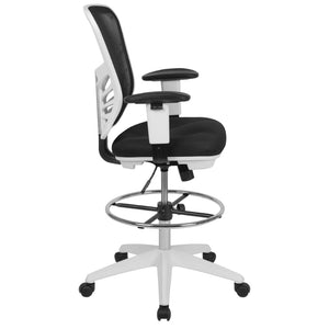 English Elm Tyler Ergonomic Drafting Chair with Adjustable Chrome Foot Ring for Enhanced Comfort and Style Black Mesh/White Frame HL-0001-1CWHITE-GG