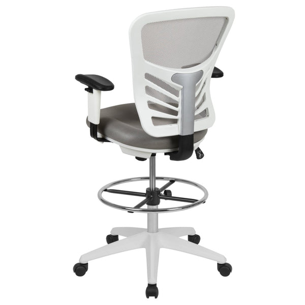 English Elm Tyler Ergonomic Drafting Chair with Adjustable Chrome Foot Ring for Enhanced Comfort and Style Light Gray Mesh/White Frame HL-0001-1CWHITE-LTGY-GG