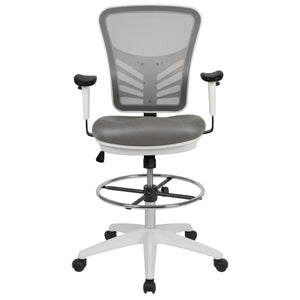 English Elm Tyler Ergonomic Drafting Chair with Adjustable Chrome Foot Ring for Enhanced Comfort and Style Light Gray Mesh/White Frame HL-0001-1CWHITE-LTGY-GG