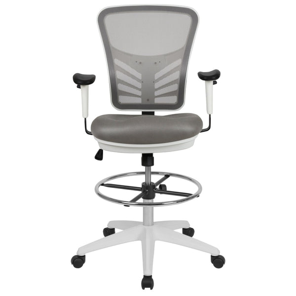 English Elm Tyler Ergonomic Drafting Chair with Adjustable Chrome Foot Ring for Enhanced Comfort and Style Light Gray Mesh/White Frame HL-0001-1CWHITE-LTGY-GG