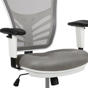 English Elm Tyler Ergonomic Drafting Chair with Adjustable Chrome Foot Ring for Enhanced Comfort and Style Light Gray Mesh/White Frame HL-0001-1CWHITE-LTGY-GG