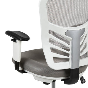 English Elm Tyler Ergonomic Drafting Chair with Adjustable Chrome Foot Ring for Enhanced Comfort and Style Light Gray Mesh/White Frame HL-0001-1CWHITE-LTGY-GG