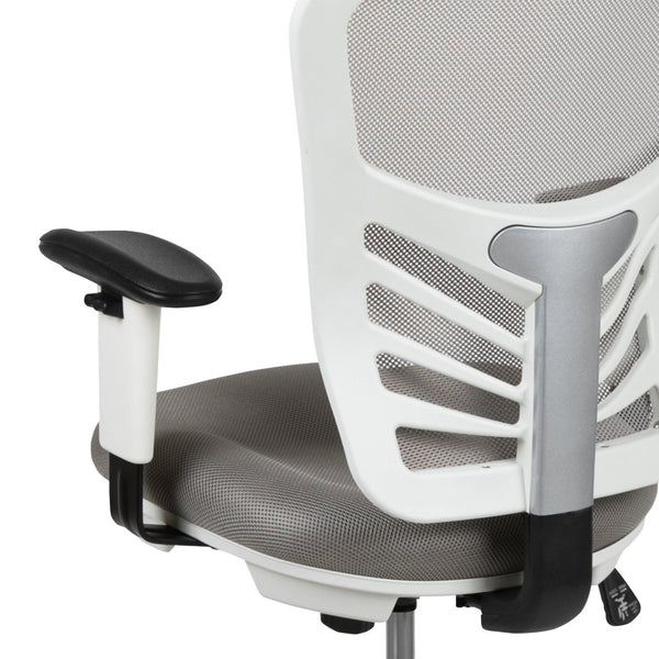 English Elm Tyler Ergonomic Drafting Chair with Adjustable Chrome Foot Ring for Enhanced Comfort and Style Light Gray Mesh/White Frame HL-0001-1CWHITE-LTGY-GG