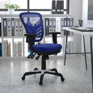 English Elm Nicholas Ergonomic Mid-Back Executive Chair for Ultimate Comfort and Support in Your Workspace Blue/Black Frame HL-0001-BL-GG