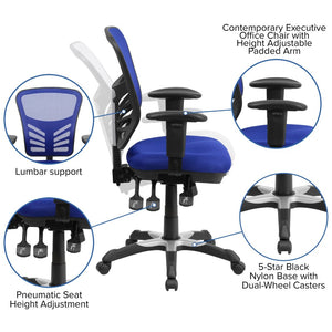English Elm Nicholas Ergonomic Mid-Back Executive Chair for Ultimate Comfort and Support in Your Workspace Blue/Black Frame HL-0001-BL-GG