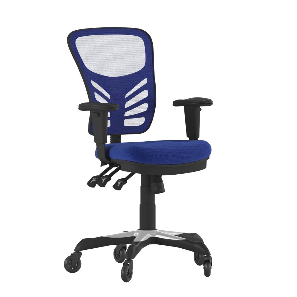 English Elm Nicholas Ergonomic Office Chair with Breathable Mesh, Adjustable Arms, and Smooth Roller Wheels for Comfort Blue/Black Frame HL-0001-BL-RLB-GG