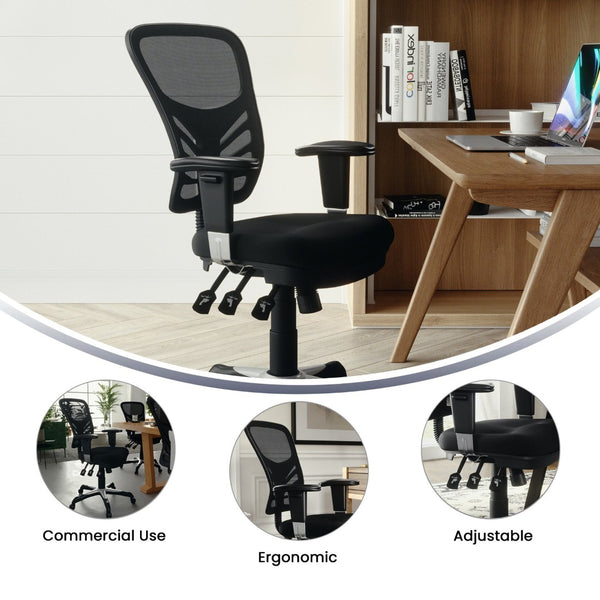 English Elm Nicholas Ergonomic Mid-Back Executive Chair for Ultimate Comfort and Support in Your Workspace Black/Black Frame HL-0001-GG