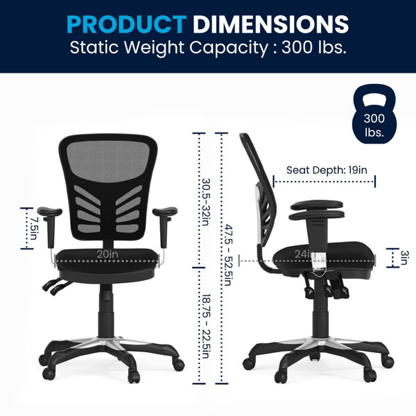 English Elm Nicholas Ergonomic Mid-Back Executive Chair for Ultimate Comfort and Support in Your Workspace Black/Black Frame HL-0001-GG