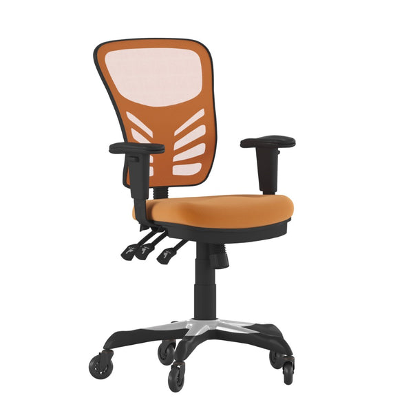 English Elm Nicholas Ergonomic Office Chair with Breathable Mesh, Adjustable Arms, and Smooth Roller Wheels for Comfort Orange/Black Frame HL-0001-OR-RLB-GG
