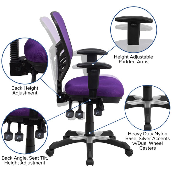 English Elm Nicholas Ergonomic Mid-Back Executive Chair for Ultimate Comfort and Support in Your Workspace Purple/Black Frame HL-0001-PUR-GG