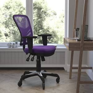 English Elm Nicholas Ergonomic Office Chair with Breathable Mesh, Adjustable Arms, and Smooth Roller Wheels for Comfort Purple/Black Frame HL-0001-PUR-RLB-GG