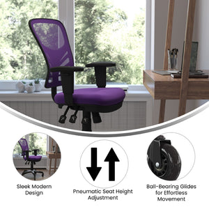 English Elm Nicholas Ergonomic Office Chair with Breathable Mesh, Adjustable Arms, and Smooth Roller Wheels for Comfort Purple/Black Frame HL-0001-PUR-RLB-GG