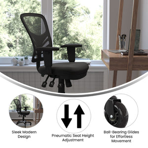 English Elm Nicholas Ergonomic Office Chair with Breathable Mesh, Adjustable Arms, and Smooth Roller Wheels for Comfort Black/Black Frame HL-0001-RLB-GG