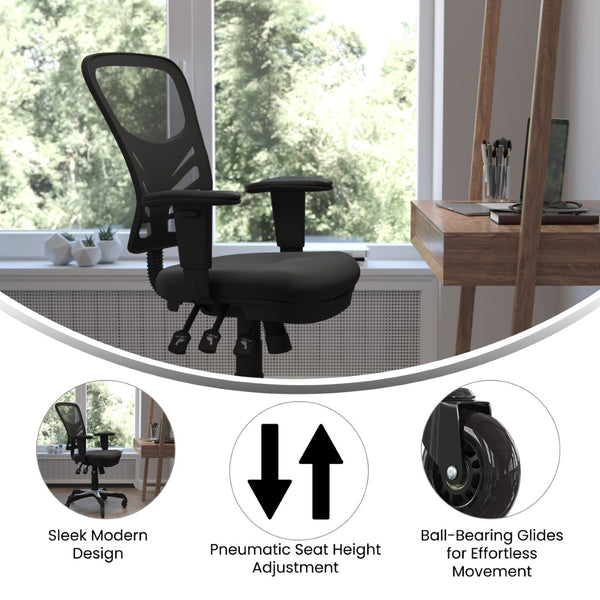 English Elm Nicholas Ergonomic Office Chair with Breathable Mesh, Adjustable Arms, and Smooth Roller Wheels for Comfort Black/Black Frame HL-0001-RLB-GG