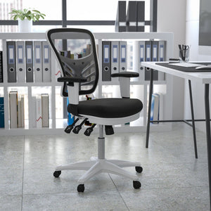 English Elm Nicholas Ergonomic Mid-Back Executive Chair for Ultimate Comfort and Support in Your Workspace Black Mesh/White Frame HL-0001-WH-BK-GG
