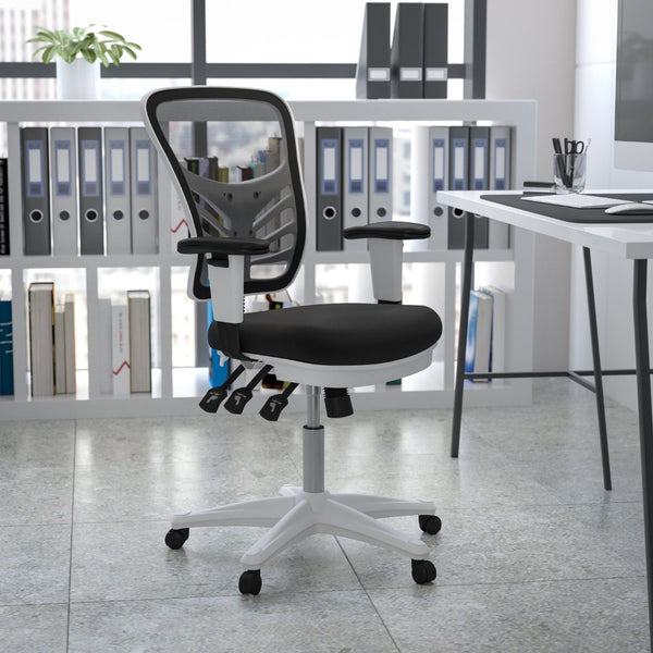 English Elm Nicholas Ergonomic Mid-Back Executive Chair for Ultimate Comfort and Support in Your Workspace Black Mesh/White Frame HL-0001-WH-BK-GG