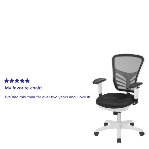 English Elm Nicholas Ergonomic Mid-Back Executive Chair for Ultimate Comfort and Support in Your Workspace Black Mesh/White Frame HL-0001-WH-BK-GG