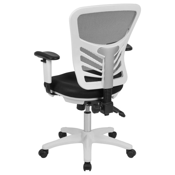 English Elm Nicholas Ergonomic Mid-Back Executive Chair for Ultimate Comfort and Support in Your Workspace Black Mesh/White Frame HL-0001-WH-BK-GG