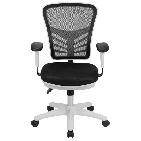 English Elm Nicholas Ergonomic Mid-Back Executive Chair for Ultimate Comfort and Support in Your Workspace Black Mesh/White Frame HL-0001-WH-BK-GG