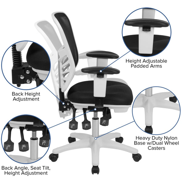 English Elm Nicholas Ergonomic Mid-Back Executive Chair for Ultimate Comfort and Support in Your Workspace Black Mesh/White Frame HL-0001-WH-BK-GG