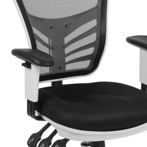 English Elm Nicholas Ergonomic Mid-Back Executive Chair for Ultimate Comfort and Support in Your Workspace Black Mesh/White Frame HL-0001-WH-BK-GG