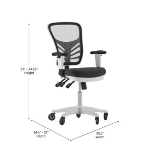 English Elm Nicholas Ergonomic Office Chair with Breathable Mesh, Adjustable Arms, and Smooth Roller Wheels for Comfort Black Mesh/White Frame HL-0001-WH-BK-RLB-GG