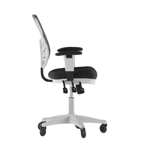 English Elm Nicholas Ergonomic Office Chair with Breathable Mesh, Adjustable Arms, and Smooth Roller Wheels for Comfort Black Mesh/White Frame HL-0001-WH-BK-RLB-GG