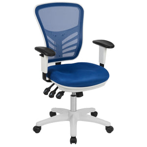 English Elm Nicholas Ergonomic Mid-Back Executive Chair for Ultimate Comfort and Support in Your Workspace Blue Mesh/White Frame HL-0001-WH-BLUE-GG