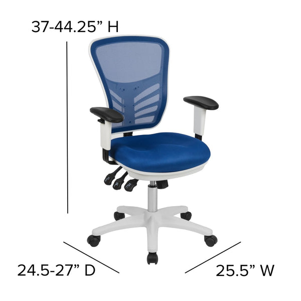 English Elm Nicholas Ergonomic Mid-Back Executive Chair for Ultimate Comfort and Support in Your Workspace Blue Mesh/White Frame HL-0001-WH-BLUE-GG