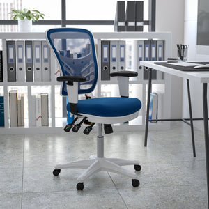 English Elm Nicholas Ergonomic Mid-Back Executive Chair for Ultimate Comfort and Support in Your Workspace Blue Mesh/White Frame HL-0001-WH-BLUE-GG
