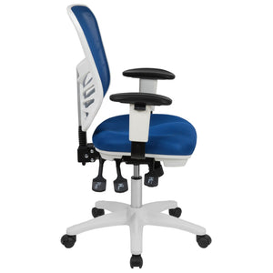 English Elm Nicholas Ergonomic Mid-Back Executive Chair for Ultimate Comfort and Support in Your Workspace Blue Mesh/White Frame HL-0001-WH-BLUE-GG