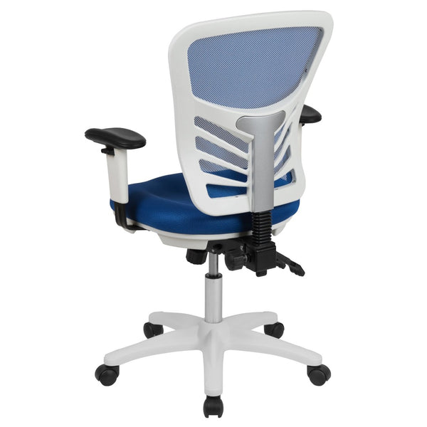 English Elm Nicholas Ergonomic Mid-Back Executive Chair for Ultimate Comfort and Support in Your Workspace Blue Mesh/White Frame HL-0001-WH-BLUE-GG