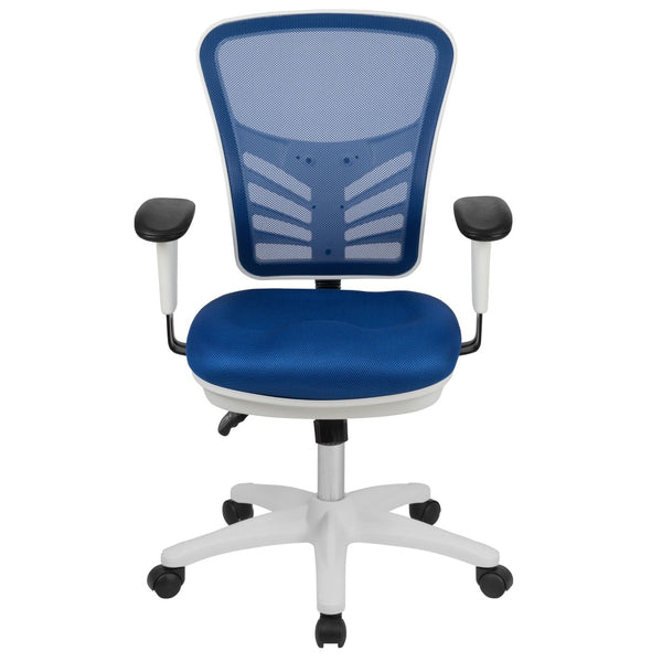 English Elm Nicholas Ergonomic Mid-Back Executive Chair for Ultimate Comfort and Support in Your Workspace Blue Mesh/White Frame HL-0001-WH-BLUE-GG